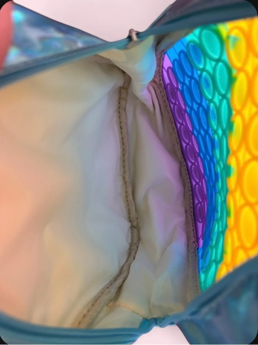 Mini Iridescent Rainbow Pop It Backpack, Zip Closure, Adjustable Strap